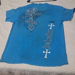Blue Graphic T-Shirt with Cross Design